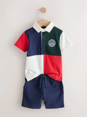 Red/Blue/Green Colourblock Short Sleeve Polo Shirt and Shorts Set (3mths-7yrs)