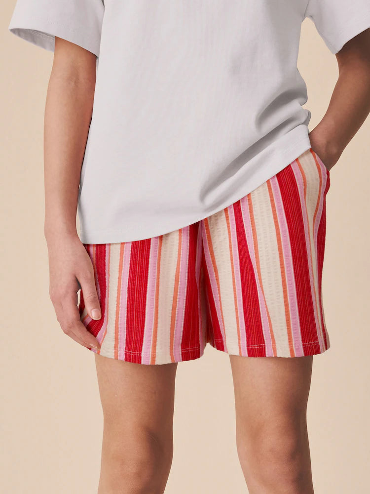 Red/Pink Stripe Textured Shorts (3-16yrs)