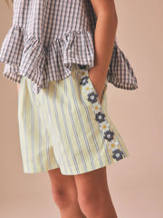 Lemon Yellow Stripe Crochet Flower Pullon Shorts (3-16yrs)