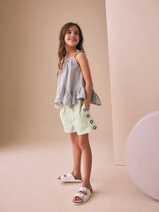 Lemon Yellow Stripe Crochet Flower Pullon Shorts (3-16yrs)