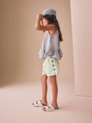 Lemon Yellow Stripe Crochet Flower Pullon Shorts (3-16yrs)