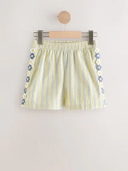 Lemon Yellow Stripe Crochet Flower Pullon Shorts (3-16yrs)