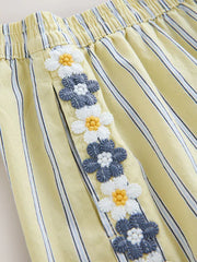 Lemon Yellow Stripe Crochet Flower Pullon Shorts (3-16yrs)
