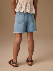 Mid Blue Denim Crochet Applique Crochet Denim Shorts (3-16yrs)