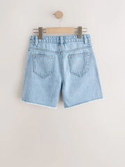 Mid Blue Denim Crochet Applique Crochet Denim Shorts (3-16yrs)