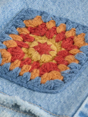 Mid Blue Denim Crochet Applique Crochet Denim Shorts (3-16yrs)