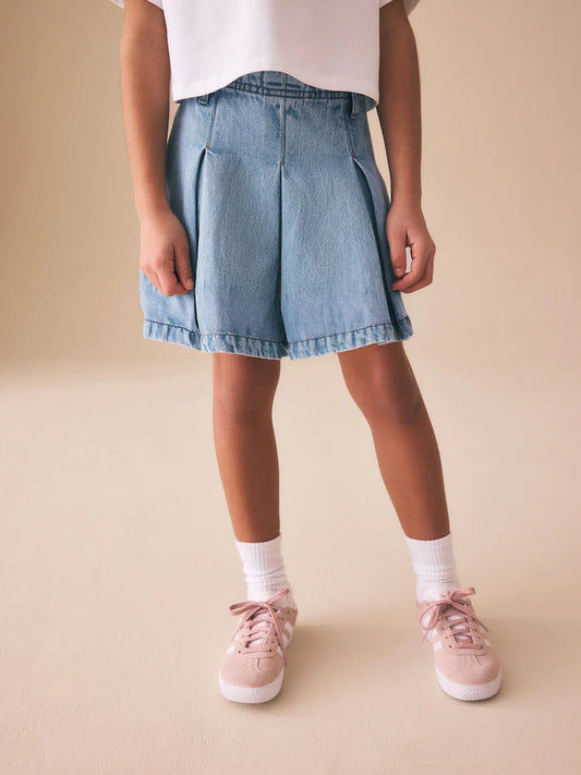 Light Blue Denim Pleated Denim Skirt (3-16yrs)