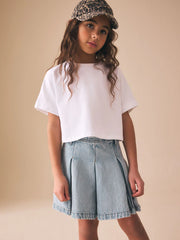 Light Blue Denim Pleated Denim Skirt (3-16yrs)