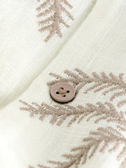 Ecru Palm Embroidery Short Sleeve Revere Collar Shirt (3-16yrs)