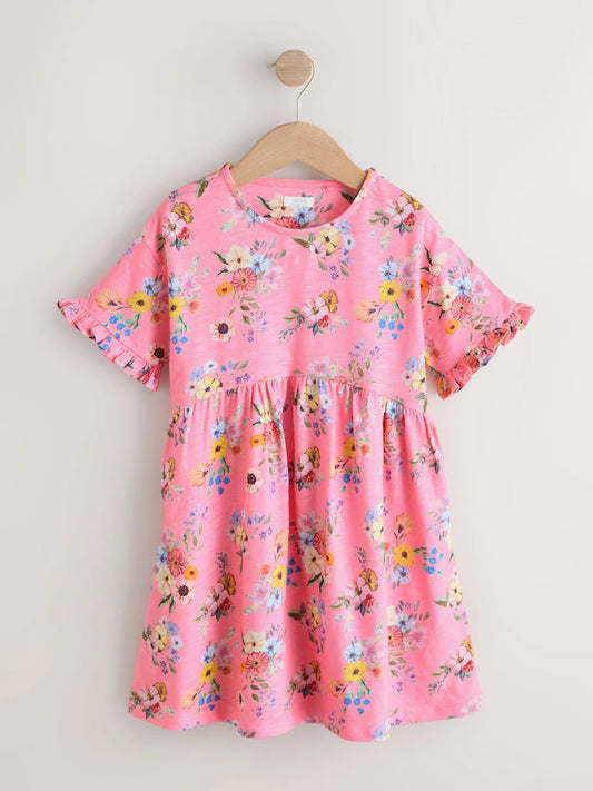 Pink Floral Short Sleeve Jersey Dress (3-16yrs)