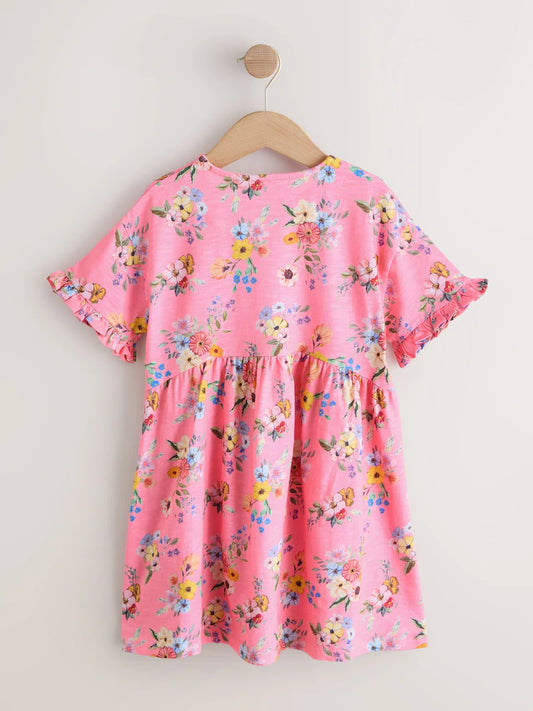 Pink Floral Short Sleeve Jersey Dress (3-16yrs)