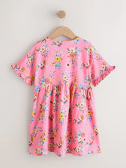Pink Floral Short Sleeve Jersey Dress (3-16yrs)