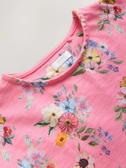 Pink Floral Short Sleeve Jersey Dress (3-16yrs)