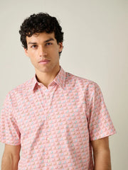 Pink Deck Chair Regular Fit Cotton Short Sleeve Print Shirt