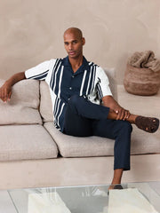 Blue/Ecru Regular Fit N. Premium Short Sleeve Jersey Stripe Shirt