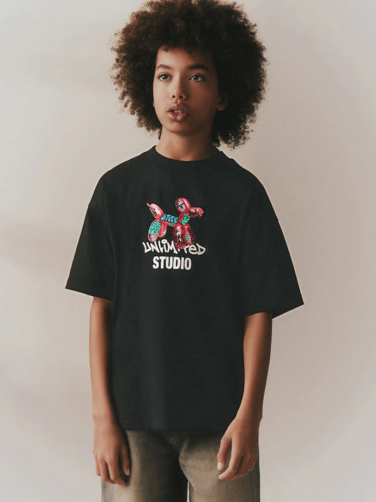 Black Graffiti Balloon Short Sleeve Graphic T-Shirt (3-16yrs)