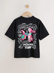 Black Graffiti Balloon Short Sleeve Graphic T-Shirt (3-16yrs)