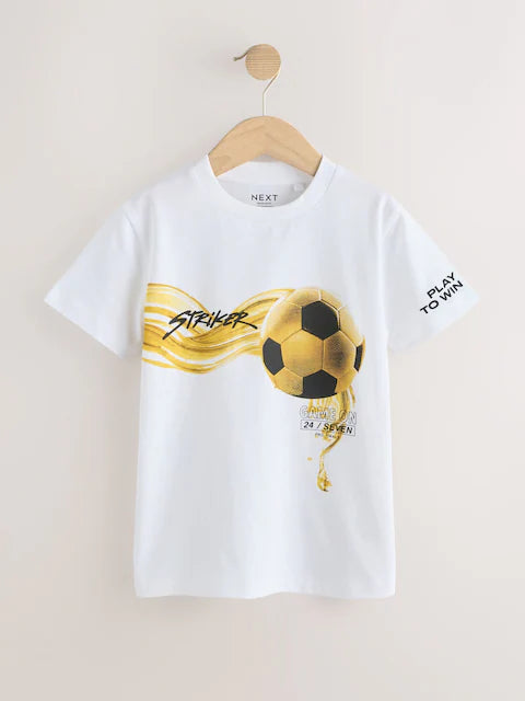 White/Gold Short Sleeve Graphic Football T-Shirt (3-16yrs)