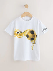 White/Gold Short Sleeve Graphic Football T-Shirt (3-16yrs)