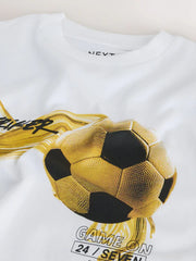 White/Gold Short Sleeve Graphic Football T-Shirt (3-16yrs)