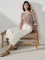 Ecru Denim Jersey Wide Leg Cropped Joggers