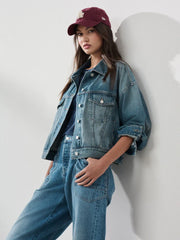 Mid Blue Relaxed Denim Trucker Jacket