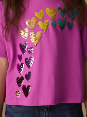 Pink Rainbow Sequin Heart T-Shirt (3-16yrs)