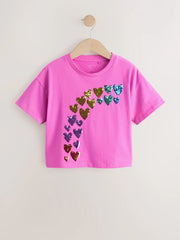 Pink Rainbow Sequin Heart T-Shirt (3-16yrs)