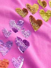 Pink Rainbow Sequin Heart T-Shirt (3-16yrs)