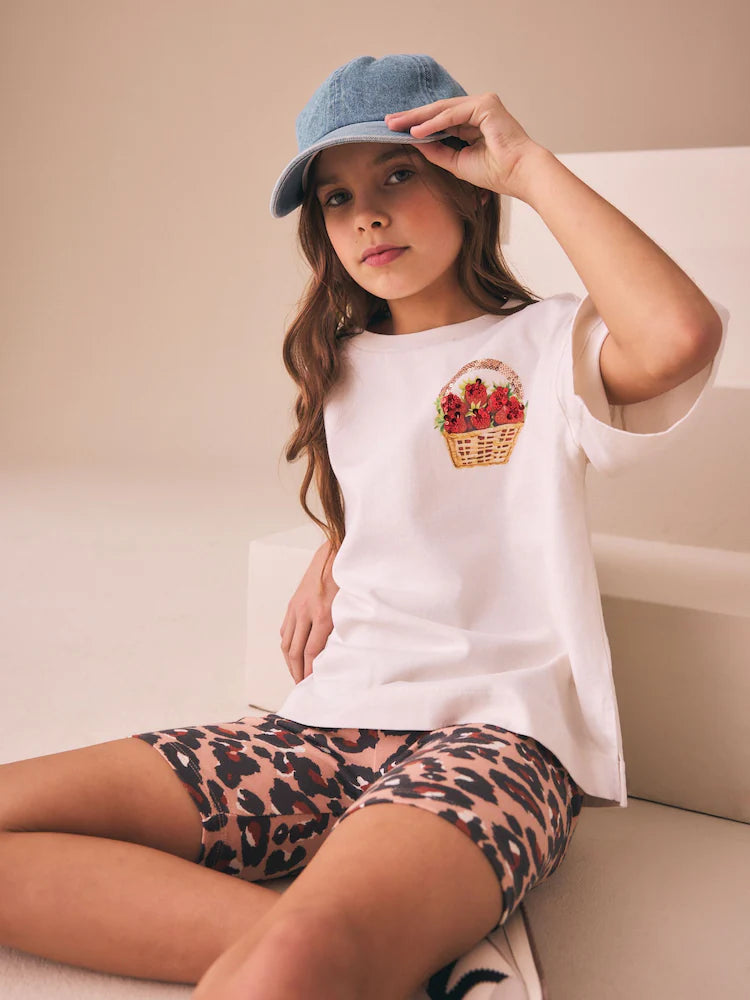 White Strawberry Oversized Boxy Sequin Graphic T-Shirt (3-16yrs)