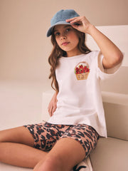 White Strawberry Oversized Boxy Sequin Graphic T-Shirt (3-16yrs)