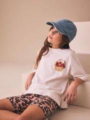 White Strawberry Oversized Boxy Sequin Graphic T-Shirt (3-16yrs)