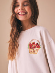 White Strawberry Oversized Boxy Sequin Graphic T-Shirt (3-16yrs)