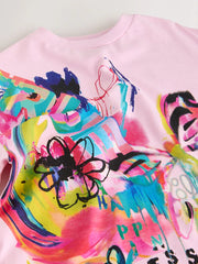 Pink Graffiti Oversized Graphic Print T-Shirt (3-16yrs)