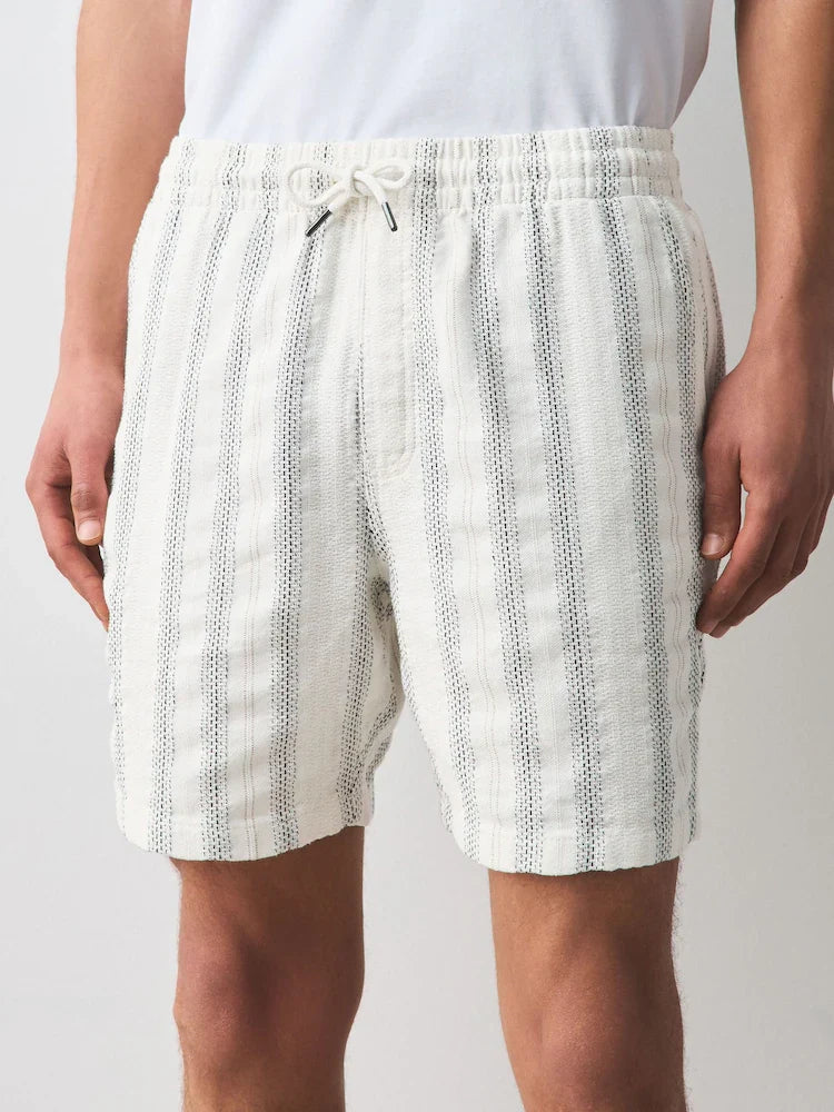Monochrome Textured Elasticated Waist Cotton Shorts