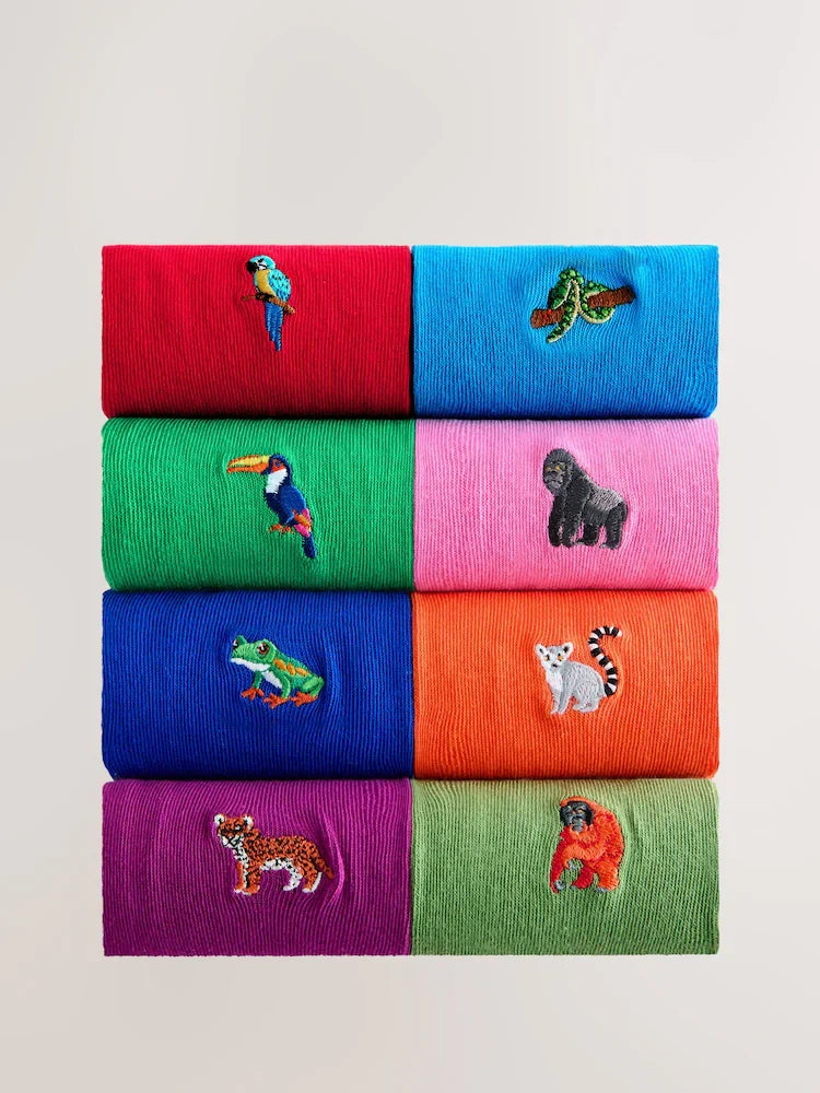 Blue/Green/Red Safari Fun Socks 8 Pack