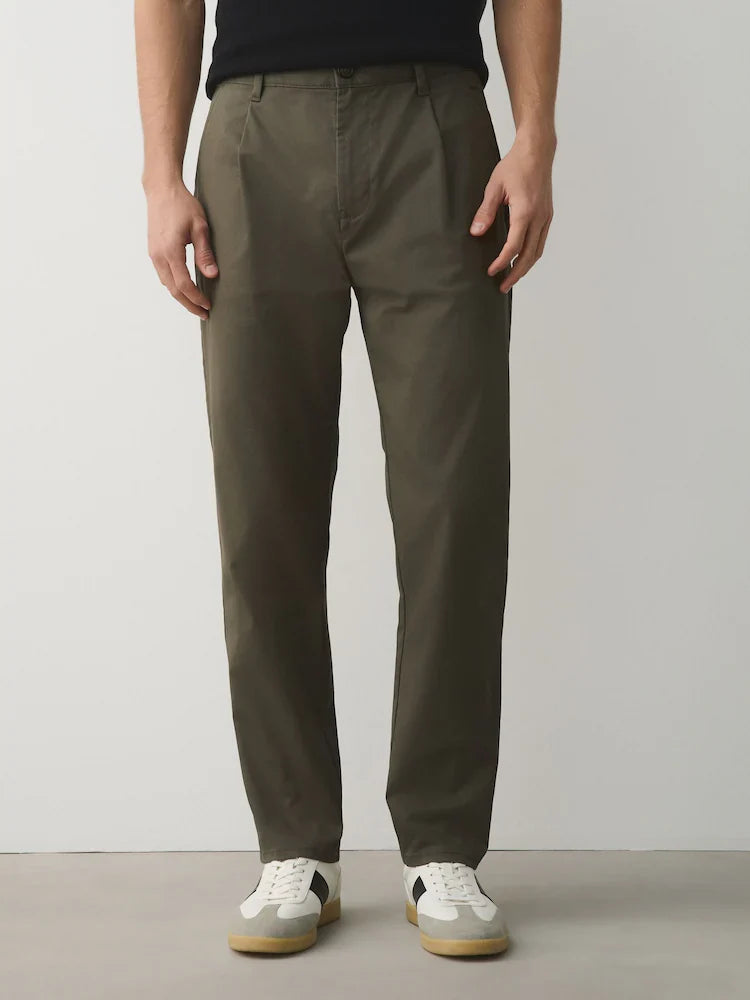 Khaki Green Regular Tapered Fit Cotton Rich Stretch Chinos