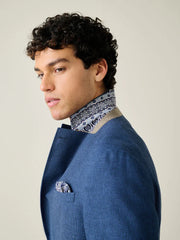 Bright Blue Regular Fit Textured Linen Blend Blazer