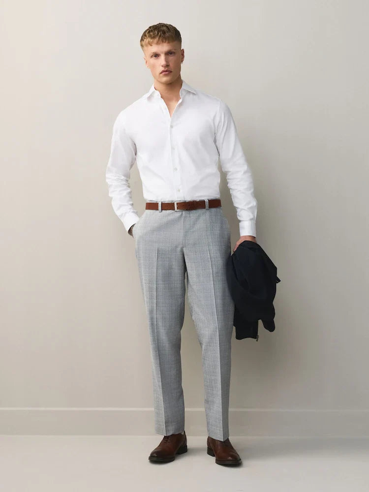 Light Grey Textured Check Smart Trousers