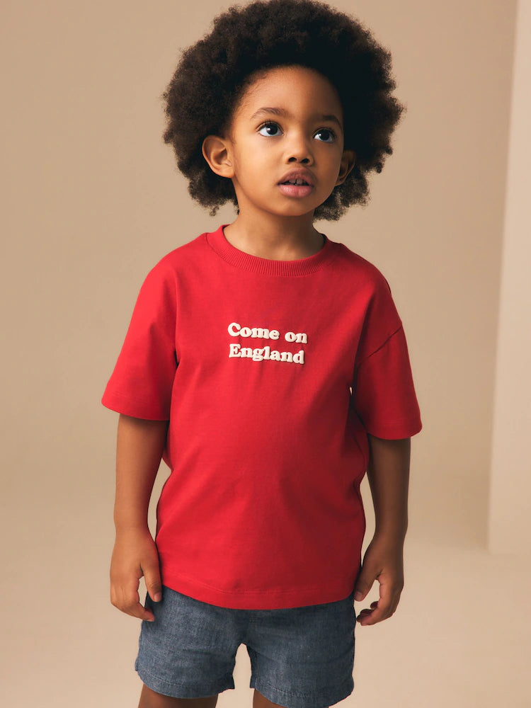 Red Short Sleeve Football Slogan T-Shirt (3mths-7yrs)