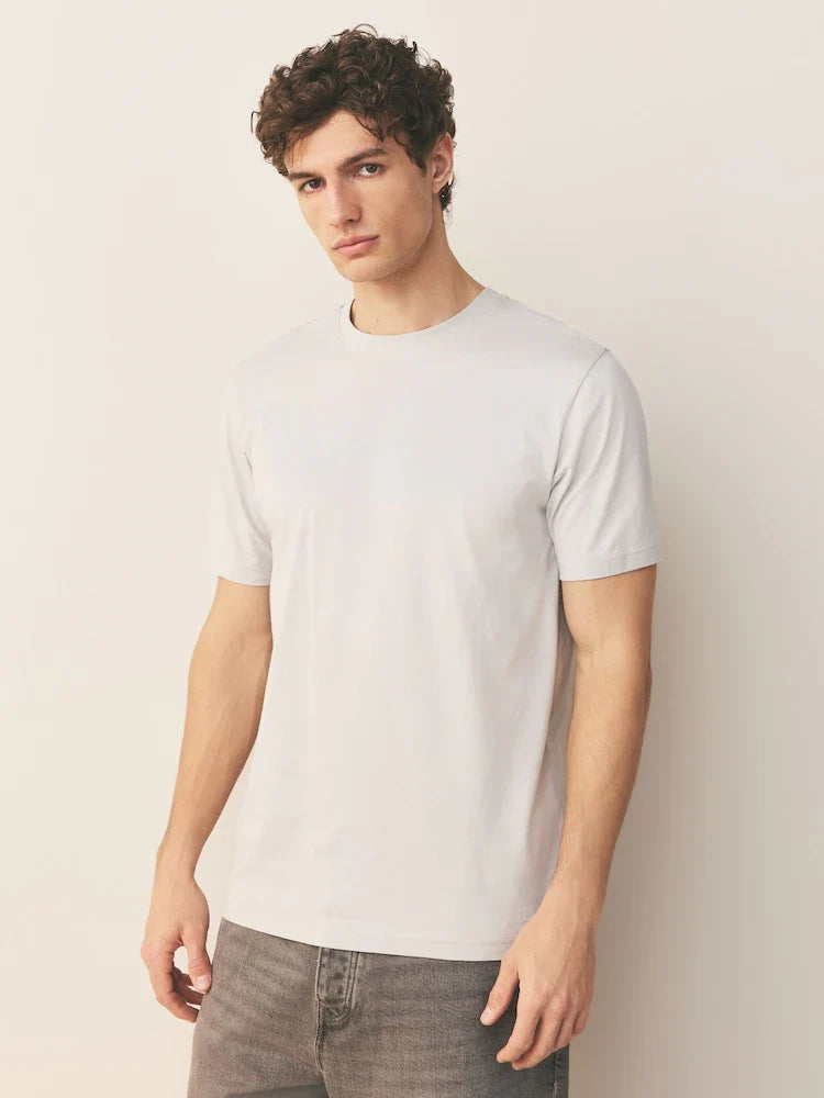 Grey Light Slim Fit Essential Crew Neck Cotton T-Shirt