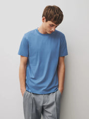 Blue Mid Slim Fit Essential Crew Neck Cotton T-Shirt