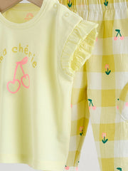 Yellow Cherry Short Sleeve Baby Tops and Wide Leg Leggings Set 2 Piece (0mths-2yrs)