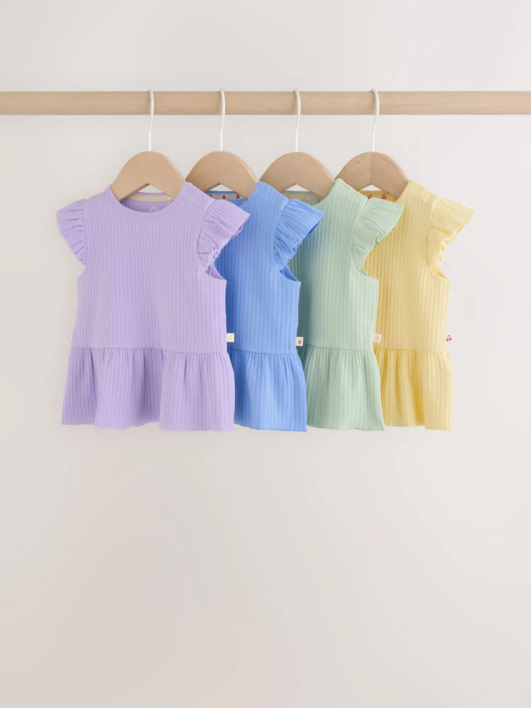 Multi Baby Short Sleeve Peplum T-Shirts 4 Pack (0mths-2yrs)