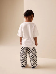 Black/Neutral Happy Face Checkerboard Barrel Pull On Trousers (3mths-7yrs)