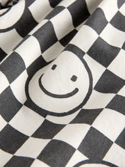 Black/Neutral Happy Face Checkerboard Barrel Pull On Trousers (3mths-7yrs)