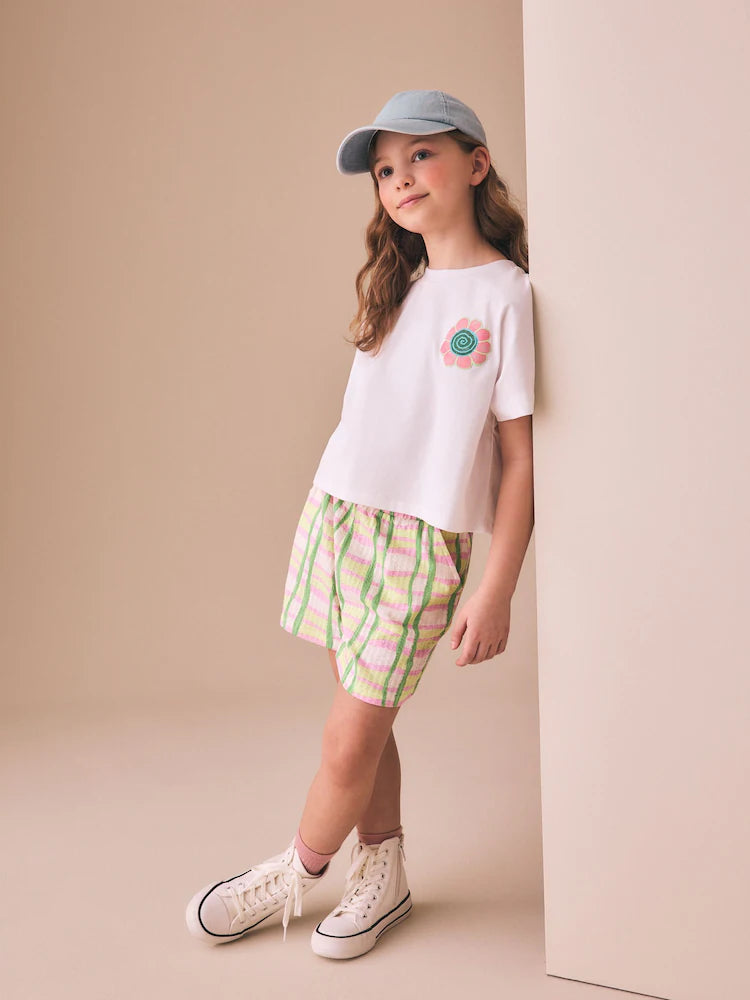 Green/Pink Check Textured Shorts (3-16yrs)