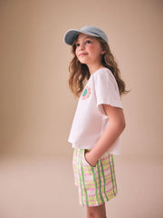 Green/Pink Check Textured Shorts (3-16yrs)