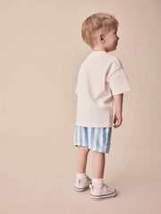 Blue Stripe Linen Blend Pull On Shorts (3mths-7yrs)
