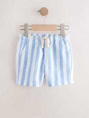 Blue Stripe Linen Blend Pull On Shorts (3mths-7yrs)